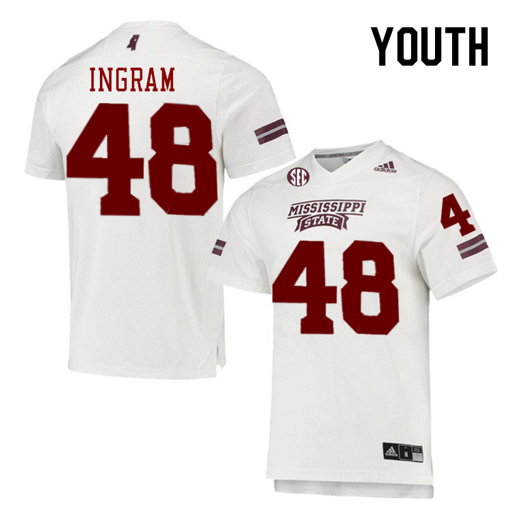 Youth #48 Charlie Ingram Mississippi State Bulldogs College Football Jerseys Stitched-White